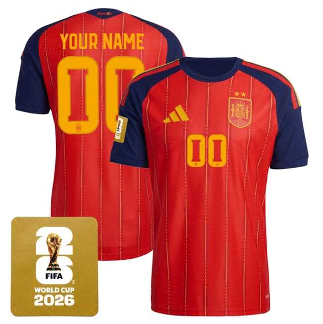 Men's Spain Team Custom Red 2026 World Cup Home Soccer Jersey,We sell and wholesale Men's Spain Team Custom Red 2026 World Cup Home Soccer Jersey on line form chian!