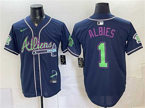 Men's Atlanta Braves #1 Ozzie Albies Navy Galaxy With Outkast Patch Vapor Limited Stitched Jersey Dzhi,We sell and wholesale Men's Atlanta Braves #1 Ozzie Albies Navy Galaxy With Outkast Patch Vapor Limited Stitched Jersey Dzhi on line form chian!