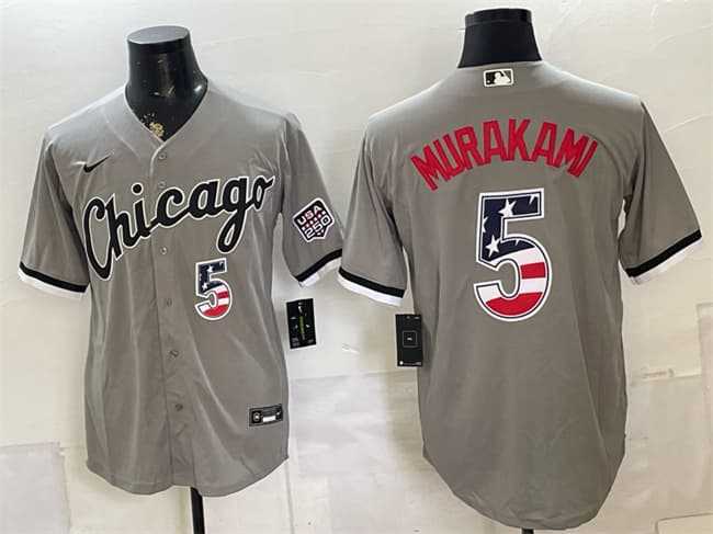 Men's Chicago White Sox #5 Munetaka Murakami Gray 2026 USA 250 Fourth of July Stitched Jersey Dzhi,We sell and wholesale Men's Chicago White Sox #5 Munetaka Murakami Gray 2026 USA 250 Fourth of July Stitched Jersey Dzhi on line form chian!