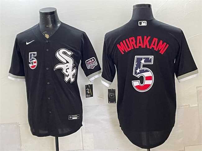 Men's Chicago White Sox #5 Munetaka Murakami Black 2026 USA 250 Fourth of July Stitched Jersey Dzhi,We sell and wholesale Men's Chicago White Sox #5 Munetaka Murakami Black 2026 USA 250 Fourth of July Stitched Jersey Dzhi on line form chian!