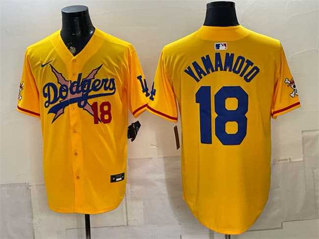Men's Los Angeles Dodgers x One Piece #18 Yoshinobu Yamamoto Yellow Vapor Premier Limited Stitched Jersey Dzhi,We sell and wholesale Men's Los Angeles Dodgers x One Piece #18 Yoshinobu Yamamoto Yellow Vapor Premier Limited Stitched Jersey Dzhi on line form chian!
