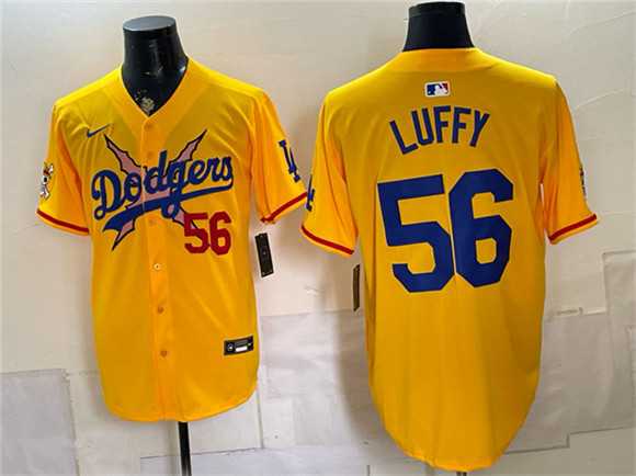 Men's Los Angeles Dodgers x One Piece #56 Luffy Yellow Vapor Premier Limited Stitched Jersey Dzhi,We sell and wholesale Men's Los Angeles Dodgers x One Piece #56 Luffy Yellow Vapor Premier Limited Stitched Jersey Dzhi on line form chian!