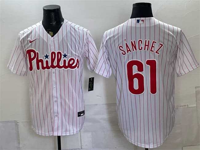 Men's Philadelphia Phillies #61 Cristopher Sanchez White Cool Base Stitched Jersey Dzhi,We sell and wholesale Men's Philadelphia Phillies #61 Cristopher Sanchez White Cool Base Stitched Jersey Dzhi on line form chian!