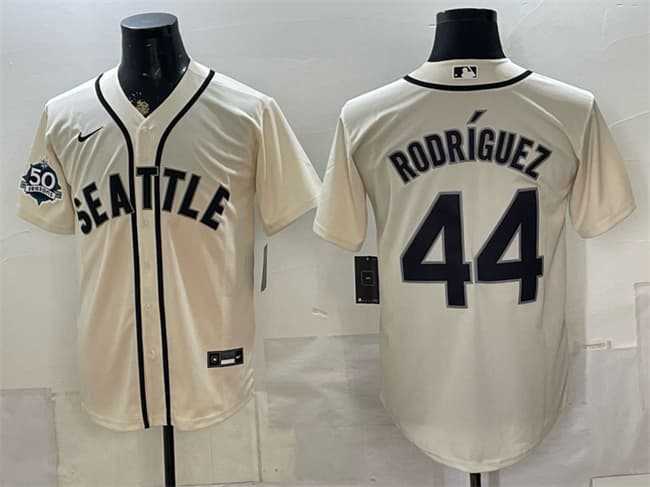 Men's Seattle Mariners #44 Julio Rodriguez Cream 50th Anniversary Alternate Stitched Jersey Dzhi,We sell and wholesale Men's Seattle Mariners #44 Julio Rodriguez Cream 50th Anniversary Alternate Stitched Jersey Dzhi on line form chian!