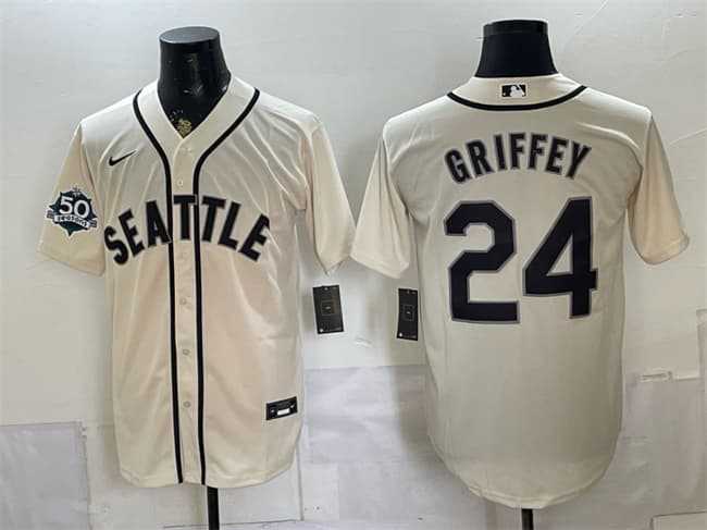 Men's Seattle Mariners #24 Ken Griffey Jr. Cream 50th Anniversary Alternate Stitched Jersey Dzhi,We sell and wholesale Men's Seattle Mariners #24 Ken Griffey Jr. Cream 50th Anniversary Alternate Stitched Jersey Dzhi on line form chian!
