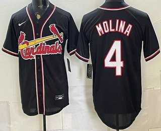 Men's St Louis Cardinals #4 Yadier Molina 2026 Black Fashion Cool Base Jersey,We sell and wholesale Men's St Louis Cardinals #4 Yadier Molina 2026 Black Fashion Cool Base Jersey on line form chian!