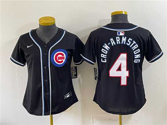 Women's Chicago Cubs #4 Pete Crow-Armstrong 2026 Fashion Replica Black Out Stitched Jersey(Run Small),We sell and wholesale Women's Chicago Cubs #4 Pete Crow-Armstrong 2026 Fashion Replica Black Out Stitched Jersey(Run Small) on line form chian!