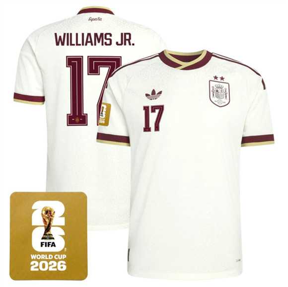 Men's Spain Team #17 Nico Williams JR. White 2026 World Cup Away Soccer Jersey,We sell and wholesale Men's Spain Team #17 Nico Williams JR. White 2026 World Cup Away Soccer Jersey on line form chian!