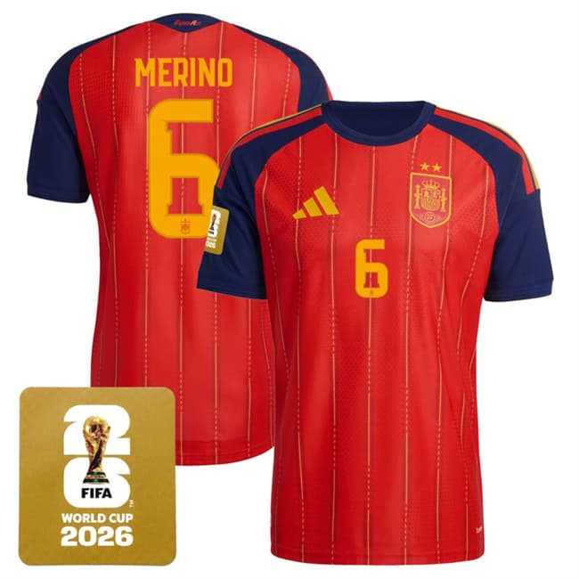 Men's Spain Team #6 Mikel Merino Red 2026 World Cup Home Soccer Jersey,We sell and wholesale Men's Spain Team #6 Mikel Merino Red 2026 World Cup Home Soccer Jersey on line form chian!