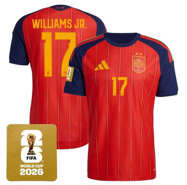 Men's Spain Team #17 Nico Williams JR.Red 2026 World Cup Home Soccer Jersey,We sell and wholesale Men's Spain Team #17 Nico Williams JR.Red 2026 World Cup Home Soccer Jersey on line form chian!