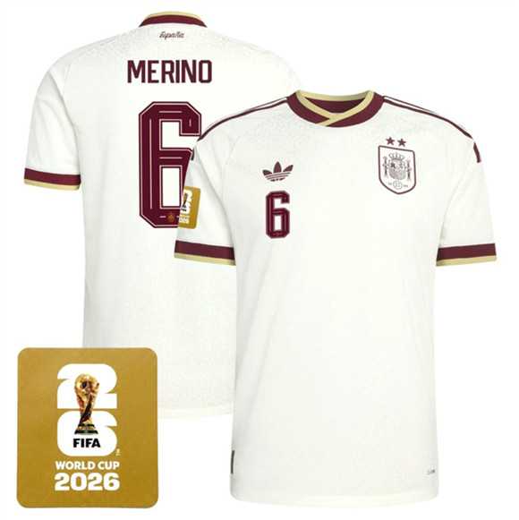 Men's Spain Team #6 Mikel Merino White 2026 World Cup Away Soccer Jersey,We sell and wholesale Men's Spain Team #6 Mikel Merino White 2026 World Cup Away Soccer Jersey on line form chian!