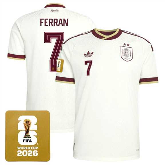 Men's Spain Team #7 Ferran White 2026 World Cup Away Soccer Jersey,We sell and wholesale Men's Spain Team #7 Ferran White 2026 World Cup Away Soccer Jersey on line form chian!