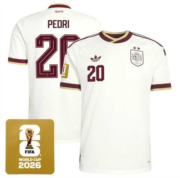 Men's Spain Team #20 Pedri White 2026 World Cup Away Soccer Jersey,We sell and wholesale Men's Spain Team #20 Pedri White 2026 World Cup Away Soccer Jersey on line form chian!