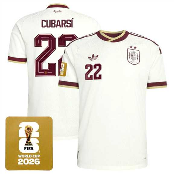 Men's Spain Team #22 Pau Cubarsi White 2026 World Cup Away Soccer Jersey,We sell and wholesale Men's Spain Team #22 Pau Cubarsi White 2026 World Cup Away Soccer Jersey on line form chian!