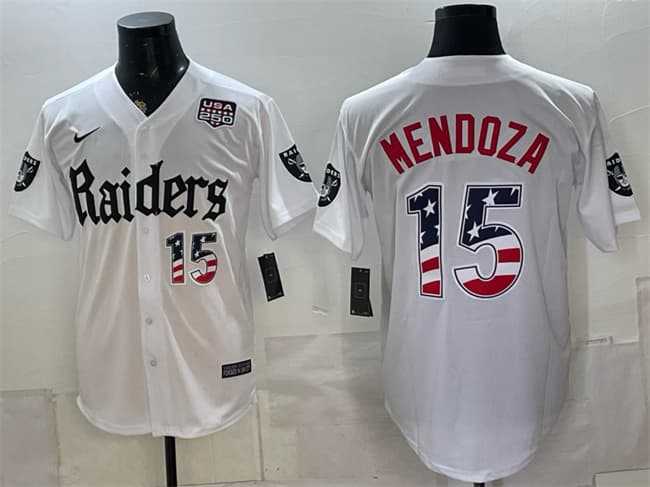 Men's Las Vegas Raiders #15 Fernando Mendoza White USA 250 Fourth of July 'Gothic Sin City Shadows Edition' Vapor Limited Stitched Baseball Jersey Dzhi,We sell and wholesale Men's Las Vegas Raiders #15 Fernando Mendoza White USA 250 Fourth of July 'Gothic Sin City Shadows Edition' Vapor Limited Stitched Baseball Jersey Dzhi on line form chian!