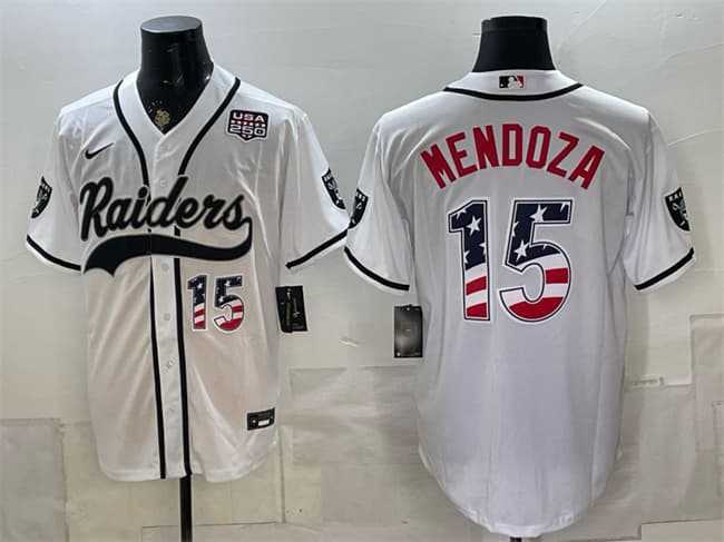 Men's Las Vegas Raiders #15 Fernando Mendoza White USA 250 Fourth of July Vapor Limited Stitched Baseball Jersey Dzhi,We sell and wholesale Men's Las Vegas Raiders #15 Fernando Mendoza White USA 250 Fourth of July Vapor Limited Stitched Baseball Jersey Dzhi on line form chian!