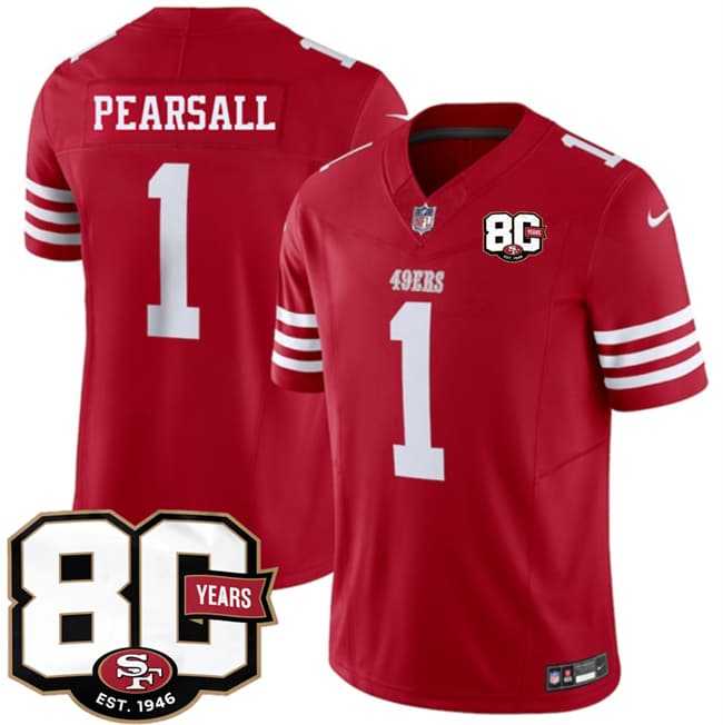 Men's San Francisco 49ers #1 Ricky Pearsall Red 80th Anniversary Patch 2026 F.U.S.E. Vapor Untouchable Limited Stitched Jersey Dzhi,We sell and wholesale Men's San Francisco 49ers #1 Ricky Pearsall Red 80th Anniversary Patch 2026 F.U.S.E. Vapor Untouchable Limited Stitched Jersey Dzhi on line form chian!