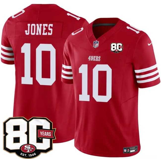 Men's San Francisco 49ers #10 Mac Jones Red 80th Anniversary Patch 2026 F.U.S.E. Vapor Untouchable Limited Stitched Jersey Dzhi,We sell and wholesale Men's San Francisco 49ers #10 Mac Jones Red 80th Anniversary Patch 2026 F.U.S.E. Vapor Untouchable Limited Stitched Jersey Dzhi on line form chian!