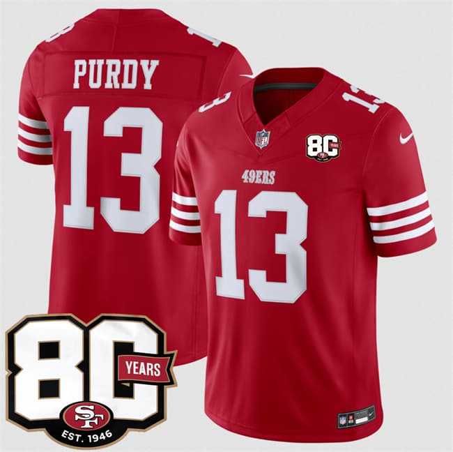 Men's San Francisco 49ers #13 Brock Purdy Red 80th Anniversary Patch 2026 F.U.S.E. Vapor Untouchable Limited Stitched Jersey Dzhi,We sell and wholesale Men's San Francisco 49ers #13 Brock Purdy Red 80th Anniversary Patch 2026 F.U.S.E. Vapor Untouchable Limited Stitched Jersey Dzhi on line form chian!