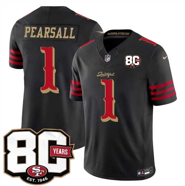 Men's San Francisco 49ers #1 Ricky Pearsall Black 80th Anniversary Patch Rivalries 2026 F.U.S.E. Vapor Untouchable Limited Stitched Jersey Dzhi,We sell and wholesale Men's San Francisco 49ers #1 Ricky Pearsall Black 80th Anniversary Patch Rivalries 2026 F.U.S.E. Vapor Untouchable Limited Stitched Jersey Dzhi on line form chian!