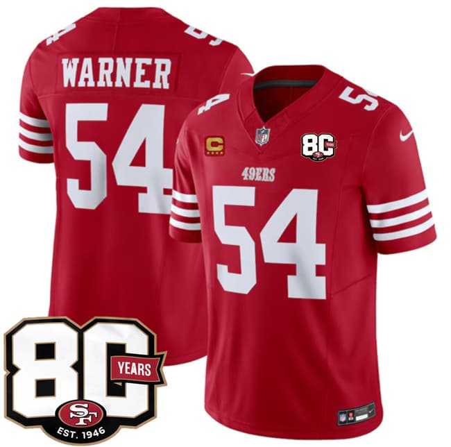 Men's San Francisco 49ers #54 Fred Warner Red 80th Anniversary Patch And 4-Star C Patch 2026 F.U.S.E. Vapor Untouchable Limited Stitched Jersey Dzhi,We sell and wholesale Men's San Francisco 49ers #54 Fred Warner Red 80th Anniversary Patch And 4-Star C Patch 2026 F.U.S.E. Vapor Untouchable Limited Stitched Jersey Dzhi on line form chian!