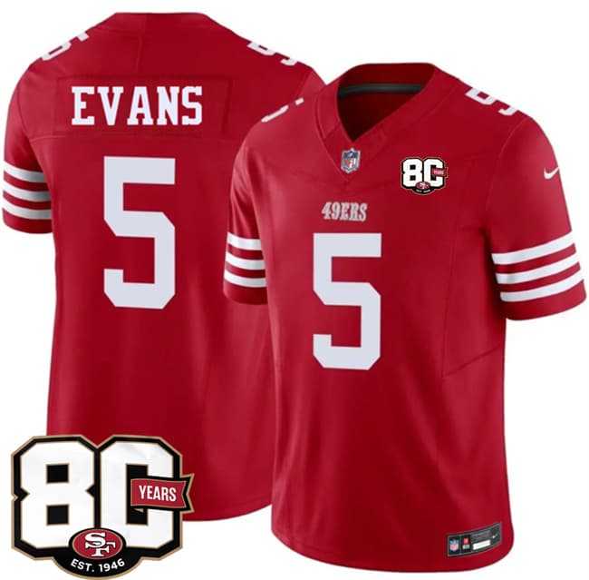 Men's San Francisco 49ers #5 Mike Evans Red 80th Anniversary Patch 2026 F.U.S.E. Vapor Untouchable Limited Stitched Jersey Dzhi,We sell and wholesale Men's San Francisco 49ers #5 Mike Evans Red 80th Anniversary Patch 2026 F.U.S.E. Vapor Untouchable Limited Stitched Jersey Dzhi on line form chian!