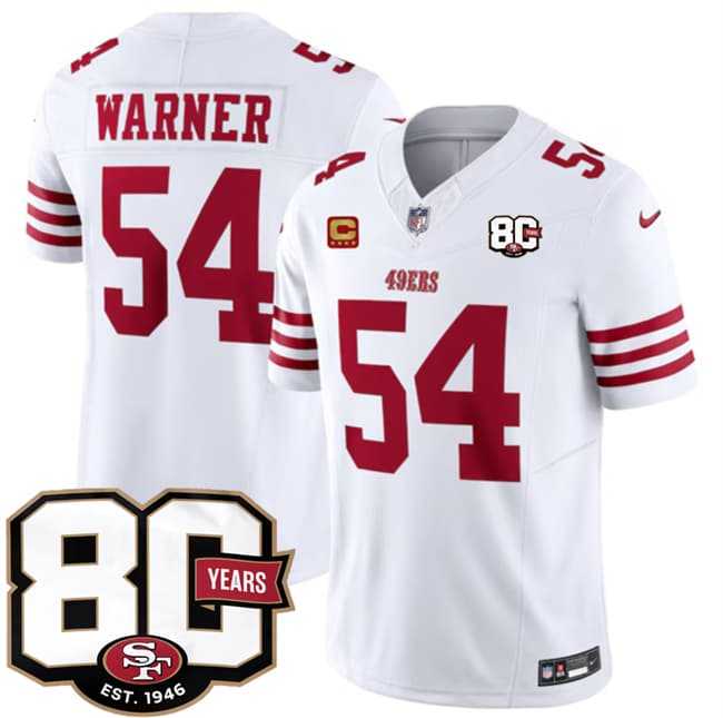 Men's San Francisco 49ers #54 Fred Warner White 80th Anniversary Patch And 4-Star C Patch 2026 F.U.S.E. Vapor Untouchable Limited Stitched Jersey Dzhi,We sell and wholesale Men's San Francisco 49ers #54 Fred Warner White 80th Anniversary Patch And 4-Star C Patch 2026 F.U.S.E. Vapor Untouchable Limited Stitched Jersey Dzhi on line form chian!