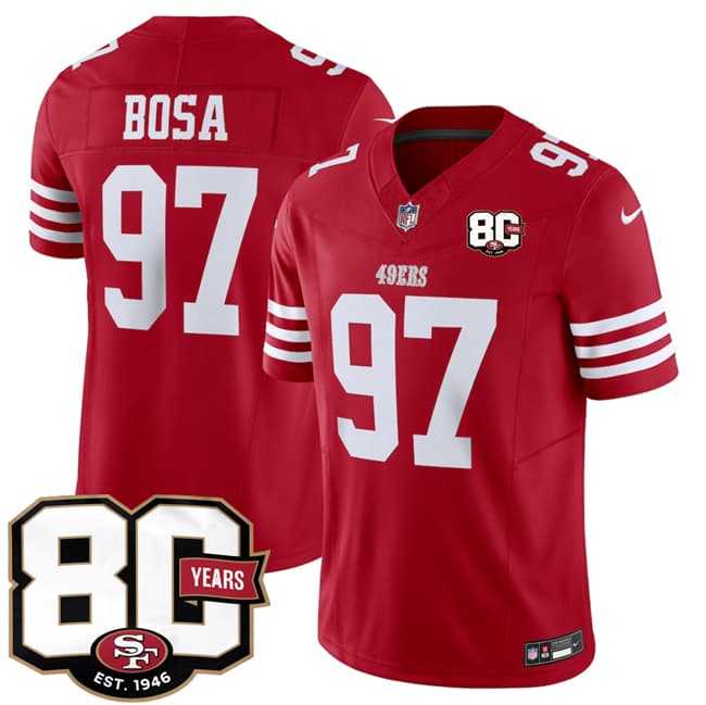 Men's San Francisco 49ers #97 Nick Bosa Red 80th Anniversary Patch 2026 F.U.S.E. Vapor Untouchable Limited Stitched Jersey Dzhi,We sell and wholesale Men's San Francisco 49ers #97 Nick Bosa Red 80th Anniversary Patch 2026 F.U.S.E. Vapor Untouchable Limited Stitched Jersey Dzhi on line form chian!