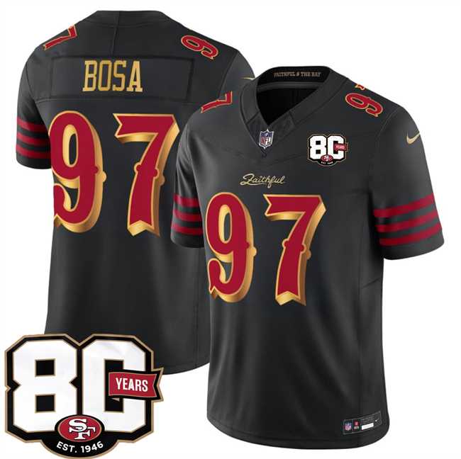 Men's San Francisco 49ers #97 Nick Bosa Black 80th Anniversary Patch Rivalries 2026 F.U.S.E. Vapor Untouchable Limited Stitched Jersey Dzhi,We sell and wholesale Men's San Francisco 49ers #97 Nick Bosa Black 80th Anniversary Patch Rivalries 2026 F.U.S.E. Vapor Untouchable Limited Stitched Jersey Dzhi on line form chian!