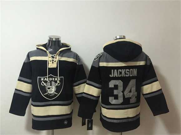 Men's Las Vegas Raiders #34 Bo Jackson Black Ageless Must-Have Lace-Up Pullover Hoodie,We sell and wholesale Men's Las Vegas Raiders #34 Bo Jackson Black Ageless Must-Have Lace-Up Pullover Hoodie on line form chian!