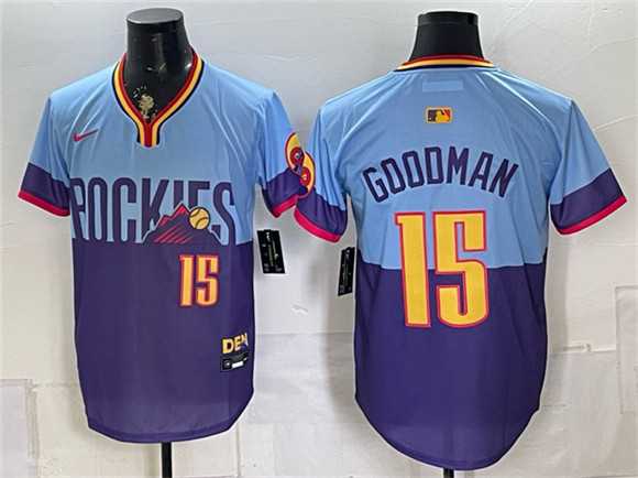 Men's Colorado Rockies #15 Hunter Goodman Purple Light Blue 2025 City Connect Limited Stitched Jersey Dzhi,We sell and wholesale Men's Colorado Rockies #15 Hunter Goodman Purple Light Blue 2025 City Connect Limited Stitched Jersey Dzhi on line form chian!