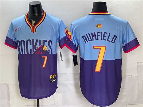 Men's Colorado Rockies #7 TJ Rumfield Purple Light Blue 2025 City Connect Limited Stitched Jersey Dzhi,We sell and wholesale Men's Colorado Rockies #7 TJ Rumfield Purple Light Blue 2025 City Connect Limited Stitched Jersey Dzhi on line form chian!