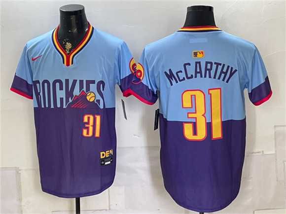 Men's Colorado Rockies #31 Jake McCarthy Purple Light Blue 2025 City Connect Limited Stitched Jersey Dzhi,We sell and wholesale Men's Colorado Rockies #31 Jake McCarthy Purple Light Blue 2025 City Connect Limited Stitched Jersey Dzhi on line form chian!