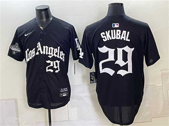 Men's Los Angeles Dodgers #29 Tarik Skubal Black LA Gothic Style 2025 World Series Champions Patch Limited Stitched Jersey Dzhi,We sell and wholesale Men's Los Angeles Dodgers #29 Tarik Skubal Black LA Gothic Style 2025 World Series Champions Patch Limited Stitched Jersey Dzhi on line form chian!