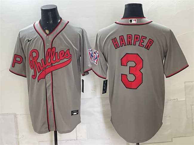 Men's Philadelphia Phillies #3 Bryce Harper Gray 2026 Field of Dreams Stadium Stitched Jersey,We sell and wholesale Men's Philadelphia Phillies #3 Bryce Harper Gray 2026 Field of Dreams Stadium Stitched Jersey on line form chian!