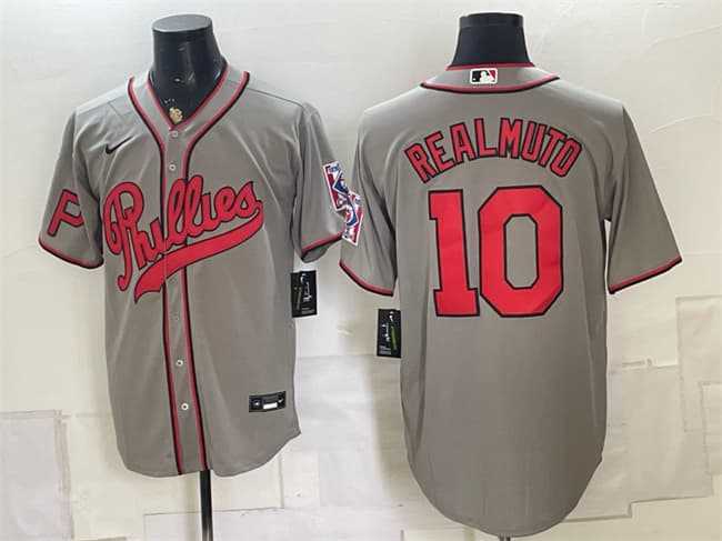 Men's Philadelphia Phillies #10 J.T. Realmuto Gray 2026 Field of Dreams Stadium Stitched Jersey,We sell and wholesale Men's Philadelphia Phillies #10 J.T. Realmuto Gray 2026 Field of Dreams Stadium Stitched Jersey on line form chian!