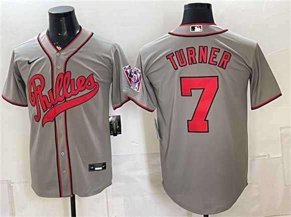 Men's Philadelphia Phillies #7 Trea Turner Gray 2026 Field of Dreams Stadium Stitched Jersey,We sell and wholesale Men's Philadelphia Phillies #7 Trea Turner Gray 2026 Field of Dreams Stadium Stitched Jersey on line form chian!