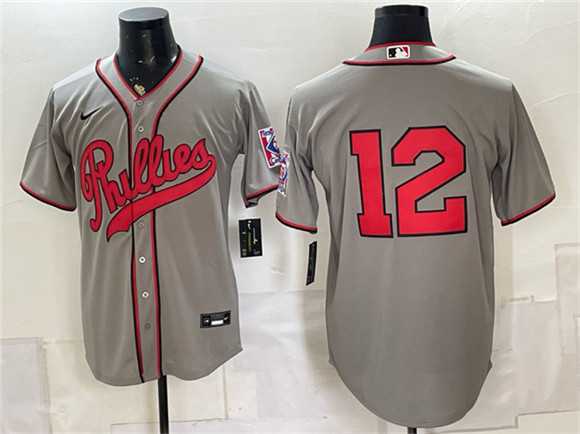 Men's Philadelphia Phillies #12 Kyle Schwarber Gray 2026 Field of Dreams Stadium Stitched Jersey,We sell and wholesale Men's Philadelphia Phillies #12 Kyle Schwarber Gray 2026 Field of Dreams Stadium Stitched Jersey on line form chian!