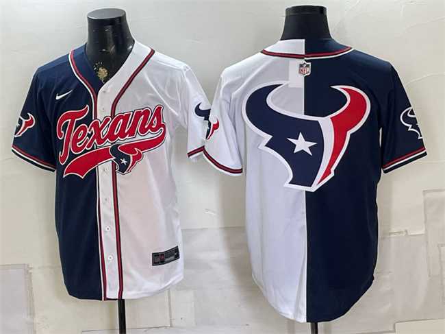Men's Houston Texans Team Big Logo Navy White Split With Patch Cool Base Stitched Baseball Jersey,We sell and wholesale Men's Houston Texans Team Big Logo Navy White Split With Patch Cool Base Stitched Baseball Jersey on line form chian!