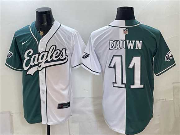 Men's Philadelphia Eagles #11 A.J. Brown Green White Split Stitched Jersey,We sell and wholesale Men's Philadelphia Eagles #11 A.J. Brown Green White Split Stitched Jersey on line form chian!