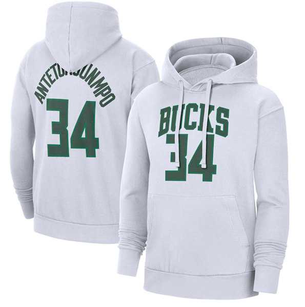 Men's Milwaukee Bucks #34 Giannis Antetokounmpo White Pullover Hoodie,We sell and wholesale Men's Milwaukee Bucks #34 Giannis Antetokounmpo White Pullover Hoodie on line form chian!