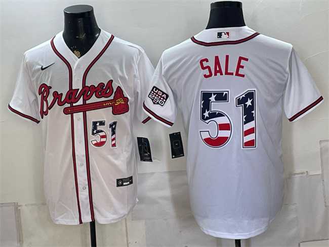 Men's Atlanta Braves #51 Chris Sale White USA 250 Fourth of July Home Stadium Stitched Baseball Jersey,We sell and wholesale Men's Atlanta Braves #51 Chris Sale White USA 250 Fourth of July Home Stadium Stitched Baseball Jersey on line form chian!