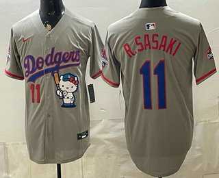 Men's Los Angeles Dodgers #11 Roki Sasaki Grey Hello Kitty 2025 World Series Champions Limited Jersey,We sell and wholesale Men's Los Angeles Dodgers #11 Roki Sasaki Grey Hello Kitty 2025 World Series Champions Limited Jersey on line form chian!