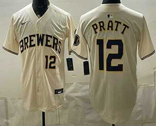 Men's Milwaukee Brewers #12 Cooper Pratt Cream Stitched Jersey,We sell and wholesale Men's Milwaukee Brewers #12 Cooper Pratt Cream Stitched Jersey on line form chian!