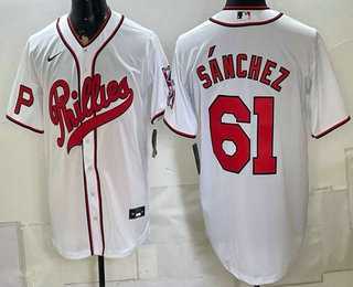 Men's Philadelphia Phillies #61 Cristopher Sanchez White 2026 Field of Dreams Stadium Stitched Jersey,We sell and wholesale Men's Philadelphia Phillies #61 Cristopher Sanchez White 2026 Field of Dreams Stadium Stitched Jersey on line form chian!