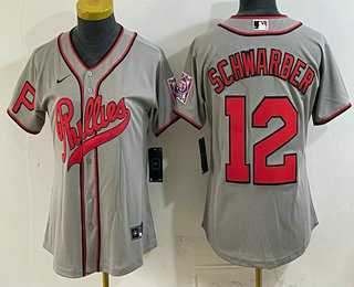 Women's Philadelphia Phillies #12 Kyle Schwarber Name Gray 2026 Field of Dreams Stadium Stitched Jersey,We sell and wholesale Women's Philadelphia Phillies #12 Kyle Schwarber Name Gray 2026 Field of Dreams Stadium Stitched Jersey on line form chian!