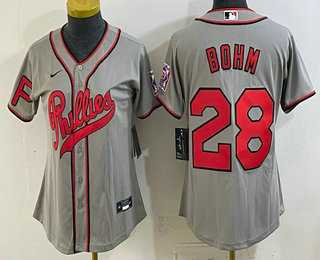 Women's Philadelphia Phillies #28 Alec Bohm Name Gray 2026 Field of Dreams Stadium Stitched Jersey,We sell and wholesale Women's Philadelphia Phillies #28 Alec Bohm Name Gray 2026 Field of Dreams Stadium Stitched Jersey on line form chian!