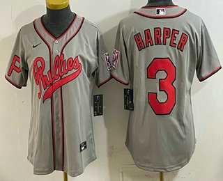 Women's Philadelphia Phillies #3 Bryce Harper Grey 2026 Field of Dreams Stadium Stitched Jersey,We sell and wholesale Women's Philadelphia Phillies #3 Bryce Harper Grey 2026 Field of Dreams Stadium Stitched Jersey on line form chian!