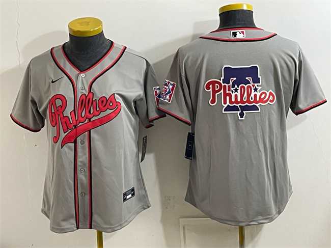 Women's Philadelphia Phillies Team Big Logo Gray 2026 Field of Dreams Stadium Stitched Baseball Jersey(Run Small),We sell and wholesale Women's Philadelphia Phillies Team Big Logo Gray 2026 Field of Dreams Stadium Stitched Baseball Jersey(Run Small) on line form chian!