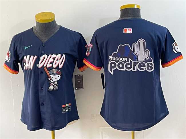 Womens San Diego Padres X Hello Kitty Team Big Logo Obsidian 2026 City Connect Stadium Stitched Baseball Jersey(Run Small),We sell and wholesale Womens San Diego Padres X Hello Kitty Team Big Logo Obsidian 2026 City Connect Stadium Stitched Baseball Jersey(Run Small) on line form chian!